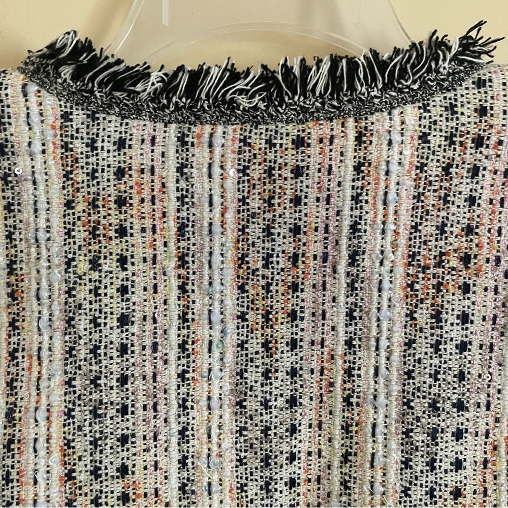 Anthropologie Eva Franco Reston Tweed Blazer Jacket Small Fringe Trim Open Front - Picture 5 of 13